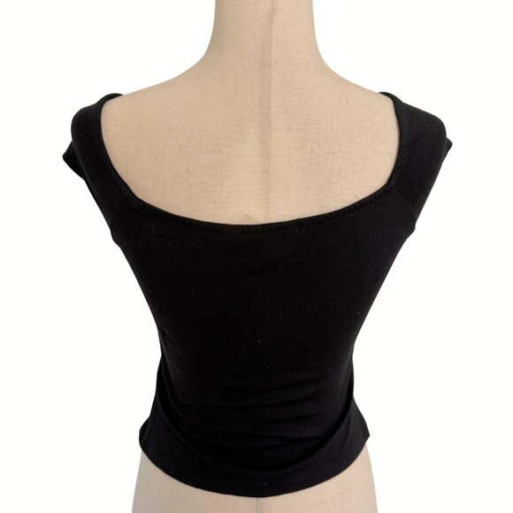Anthropologie Maeve Black Scoop Neck Cap Sleeve Top Fitted Size Small Basic - Picture 3 of 9